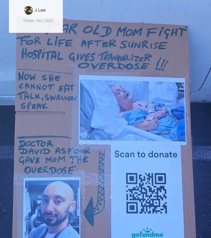 Patient at Sunrise Hospital, overdosed with tranquilizer, could not eat, swallow or speak