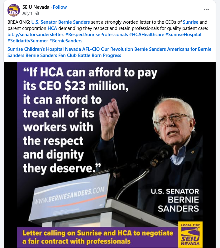 HCA should treat its workers with respect and dignity. Fair wages and better working conditions Sunrise Hospital employees rally for better pay and better working conditions