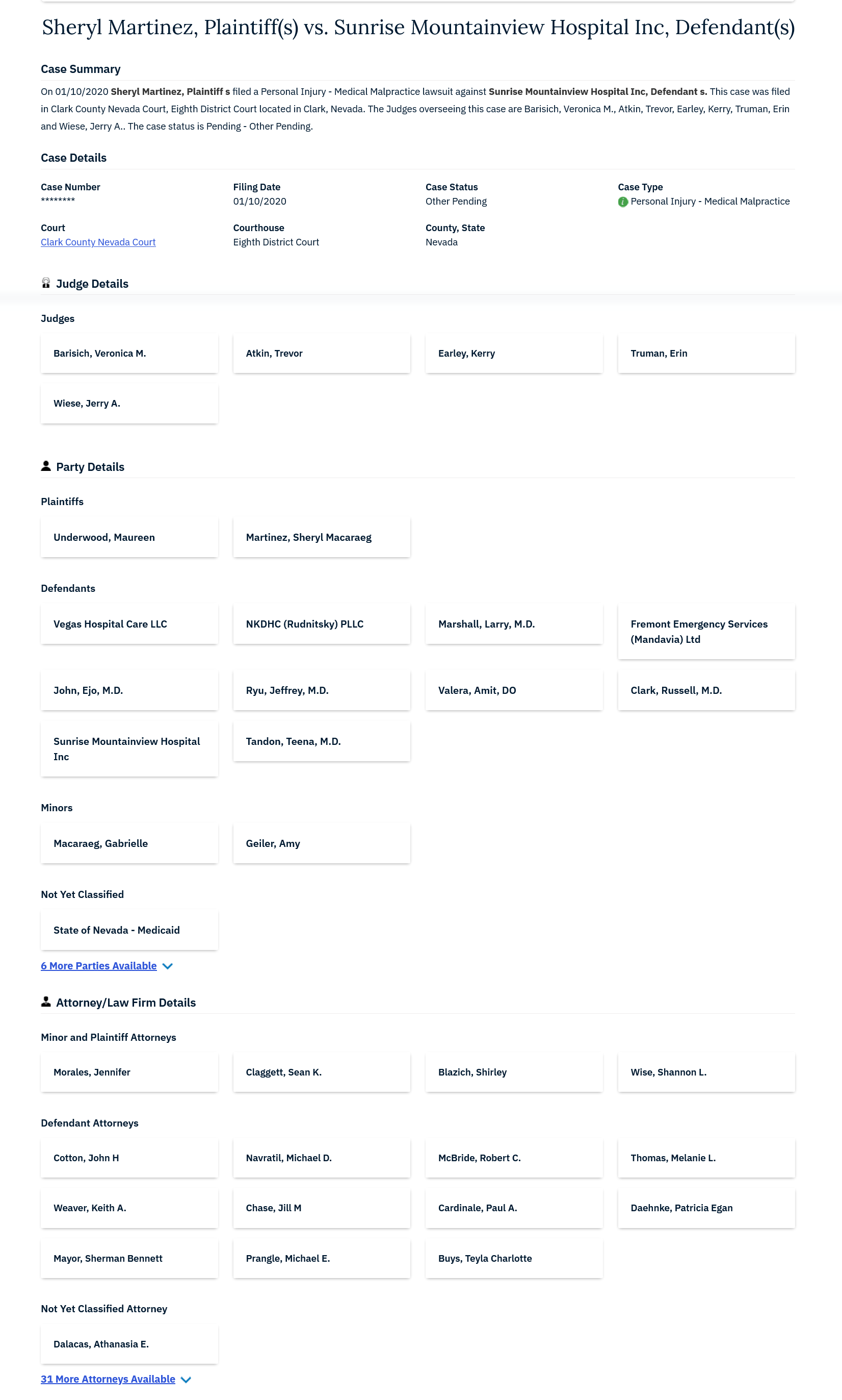 Sheryl Martinez vs Sunrise Mountainview Hospital, medical malpractice lawsuit, filed on 01/10/2020