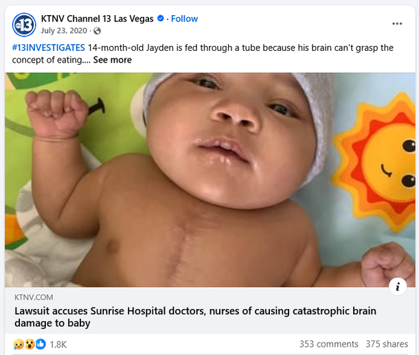 Sunrise Hospital_young mother discharged in unsafe condition Sunrise Hospital_baby suffered catastrophic brain injury
