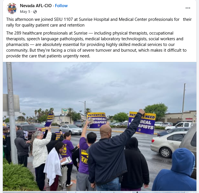 Sunrise Hospital employees rally for better pay and patient care