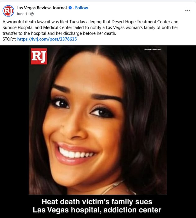 Baby suffered catastrophic brain injury at Sunrise Hospital Sunrise Hospital_young mother dies after discharge in unsafe condition