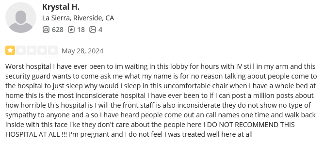 Sunrise Hospital, staff showed no sympathy, I do not recommend this hospital