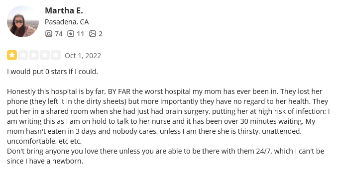 Sunrise Hospital, no food received for 3 days