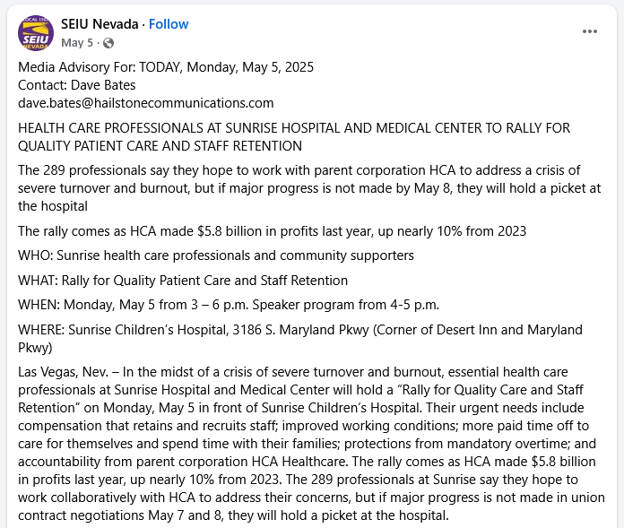 Sunrise Hospital_significant problems compromise patient care