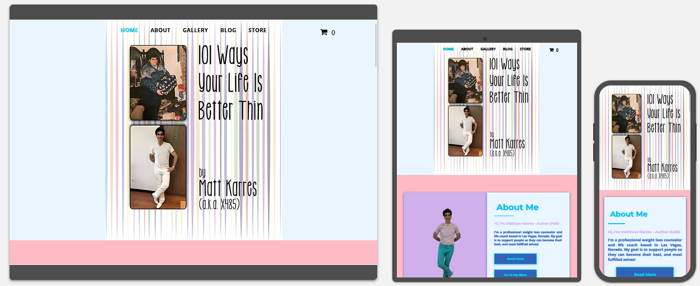 101 ways your life is better thin website displayed on a desktop, tablet and a cell phone view