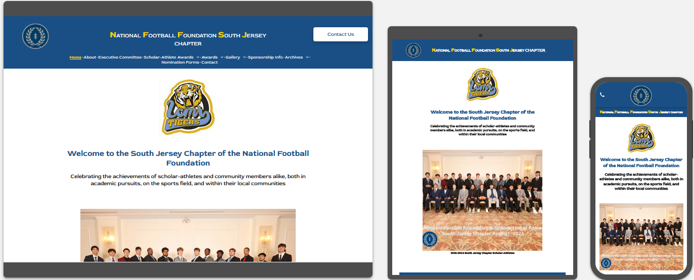 south jersey chapter of the national football foundation website displayed on a desktop, tablet and a cell phone view
