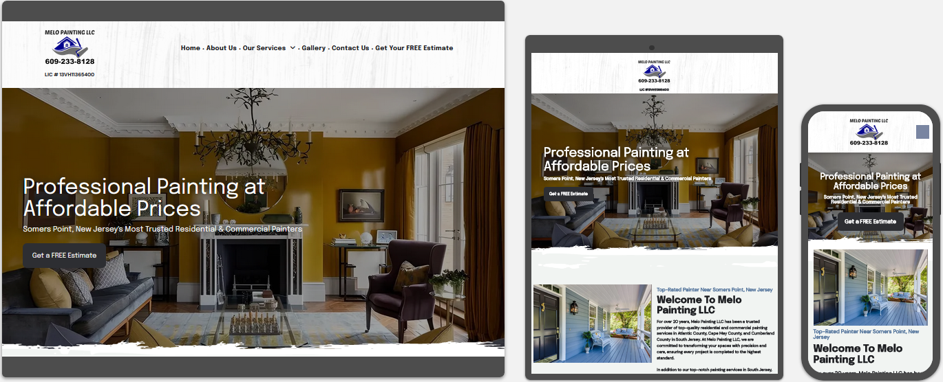 melo painting llc website displayed on a desktop, tablet and a cell phone view