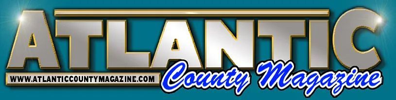 a logo for atlantic county magazine on a blue background