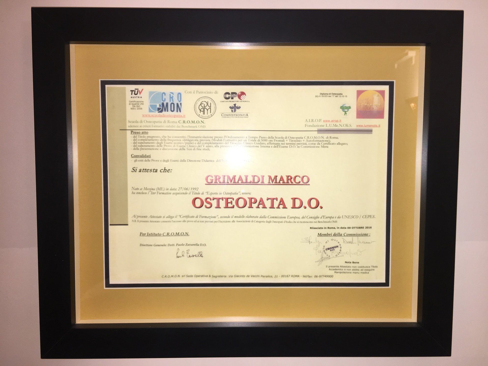 Certificati da osteopata