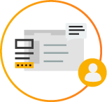Ícono de perfil de usuario superpuesto en un documento, que representa el acceso a los detalles de la cuenta de usuario.