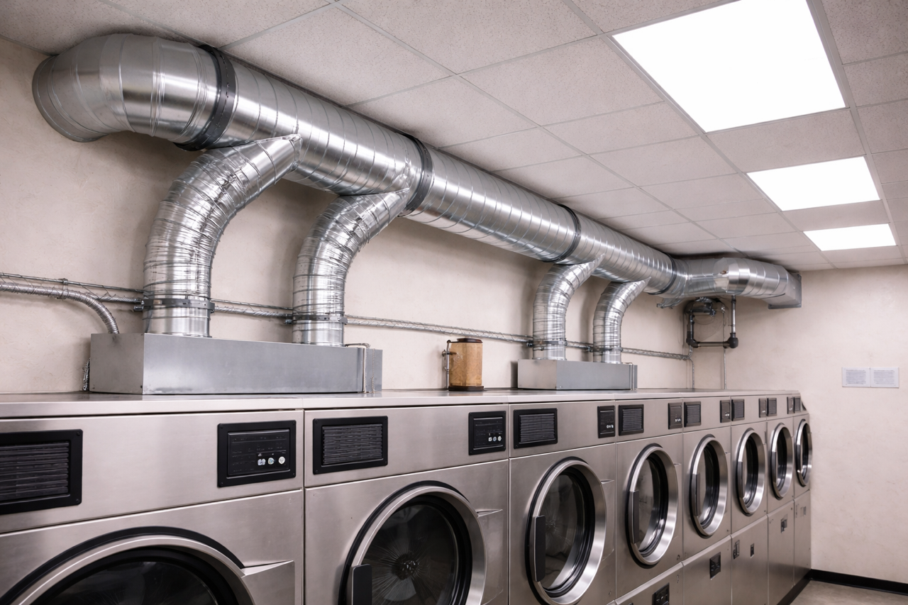 Multiple commercial dryers with dryer vents