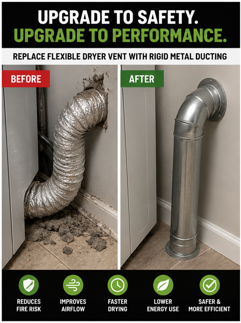 Replace flexible dryer vent with rigid metal ducting Philadelphia