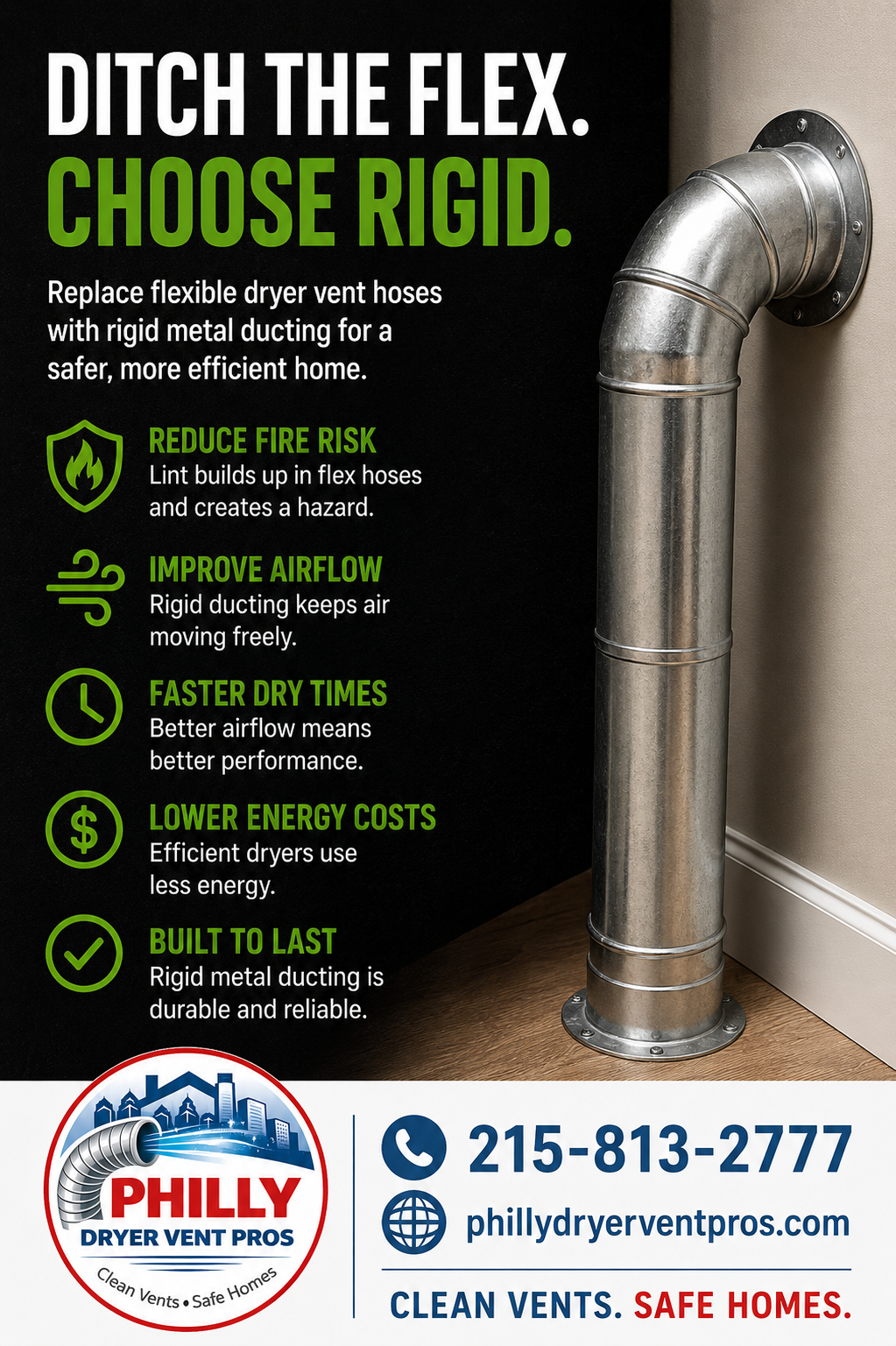 Metal ducting for dryer vent in Philadelphia | Philly Dryer Vent Pros