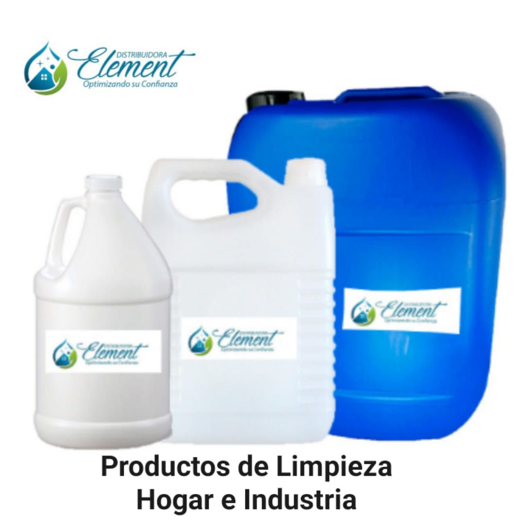 Envases de productos de limpieza: blancos y azules, etiquetados como