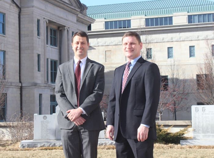 Jeff Basinger & Chris Braddock of Cline, Braddock & Basinger Outside the Columbia, MO Courthouse.