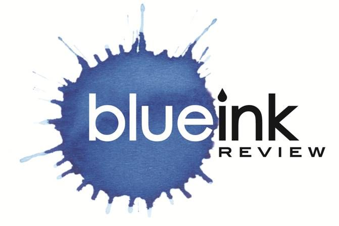 A blue ink review logo on a white background