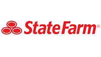 The state farm logo is red on a white background