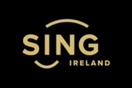 SING Ireland logo in gold on a black background with a curved arc above and below the text