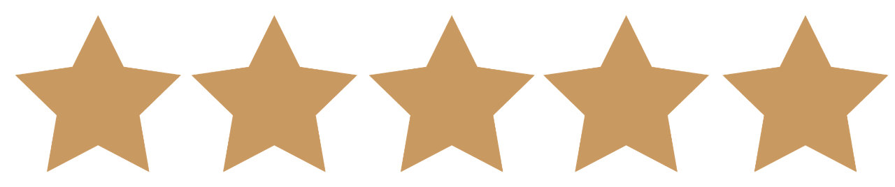 Five gold stars in a row on a white background.