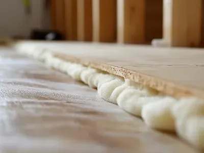 A close up of a foam being applied to a wooden floor.