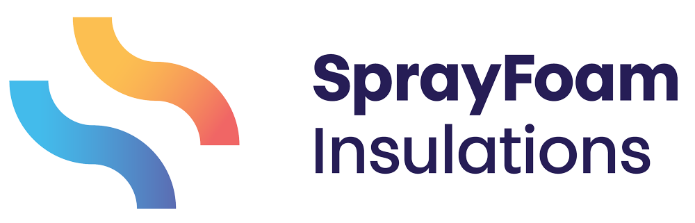 The logo for sprayfoam insulations is a blue and orange swirl.