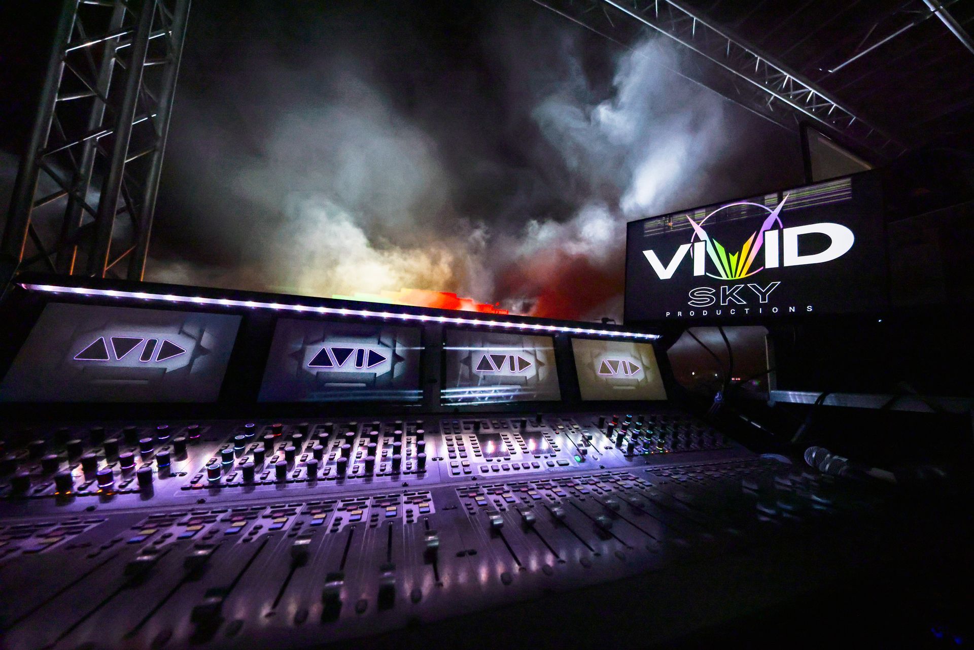 A stage with a sign that says vivid on it