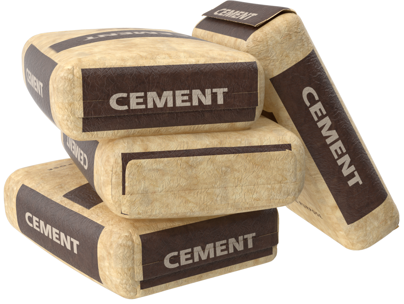 Four bags of cement are stacked on top of each other