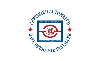 A logo for a certified automated gate operator installer.