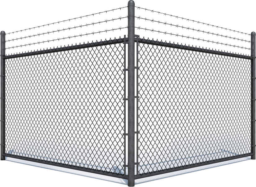 A chain link fence with barbed wire on top of it.