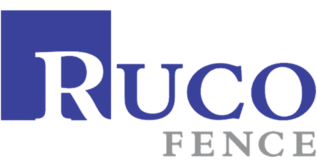 The logo for ruco fence is blue and white on a white background.