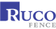 The logo for ruco fence is blue and white on a white background.