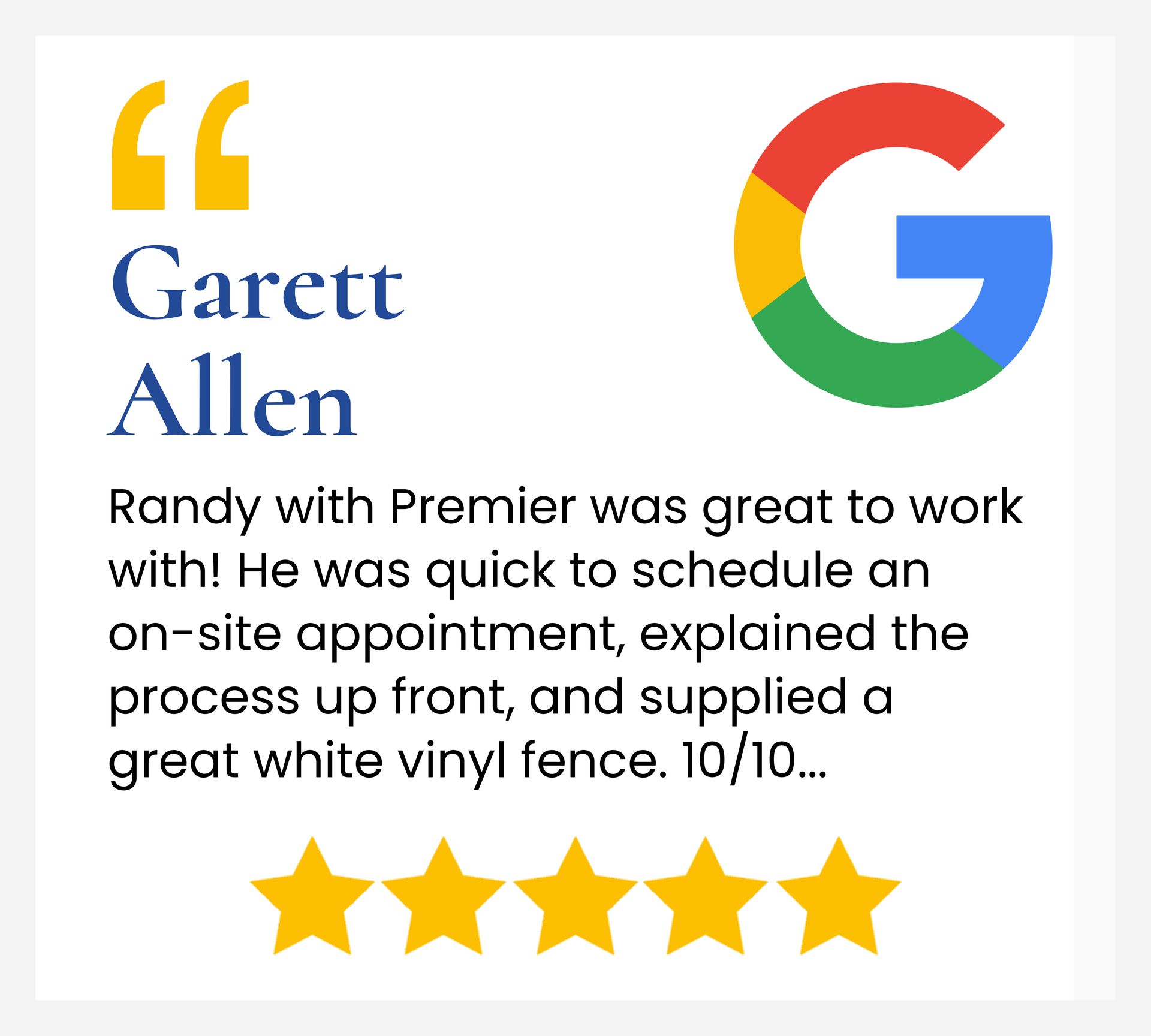 A google review for randy with premier was great to work with !