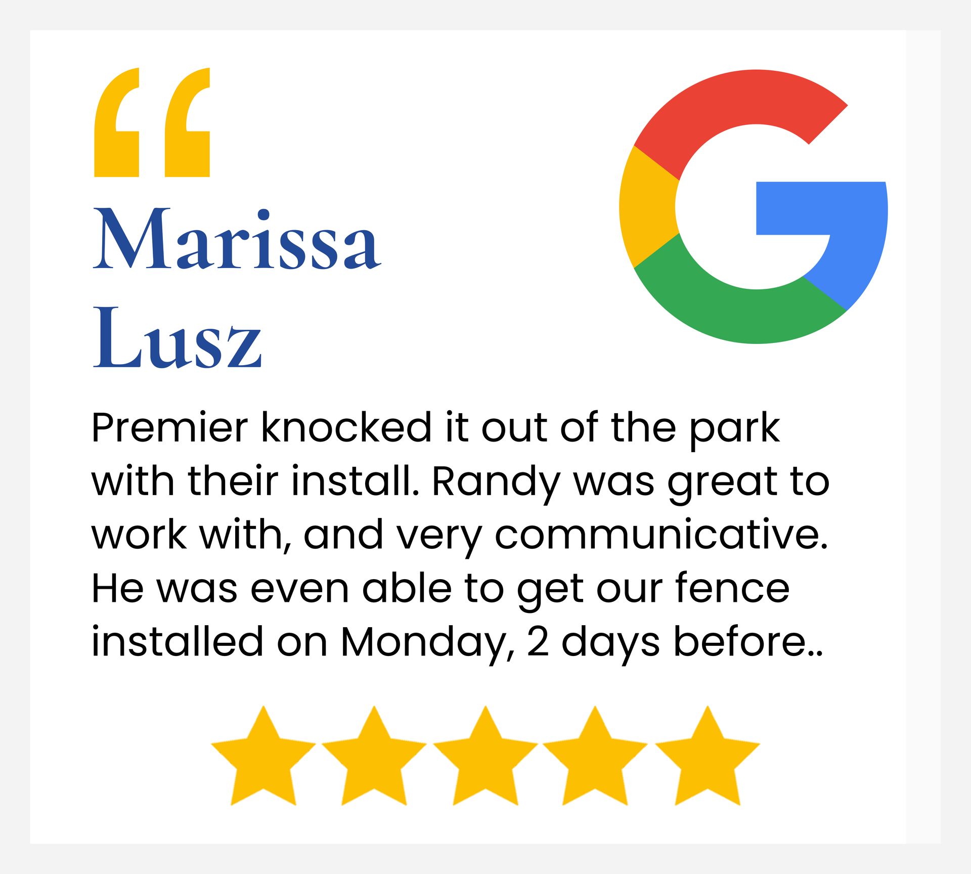 A google review for marissa lusz shows that randy was great to work with and very communicative.