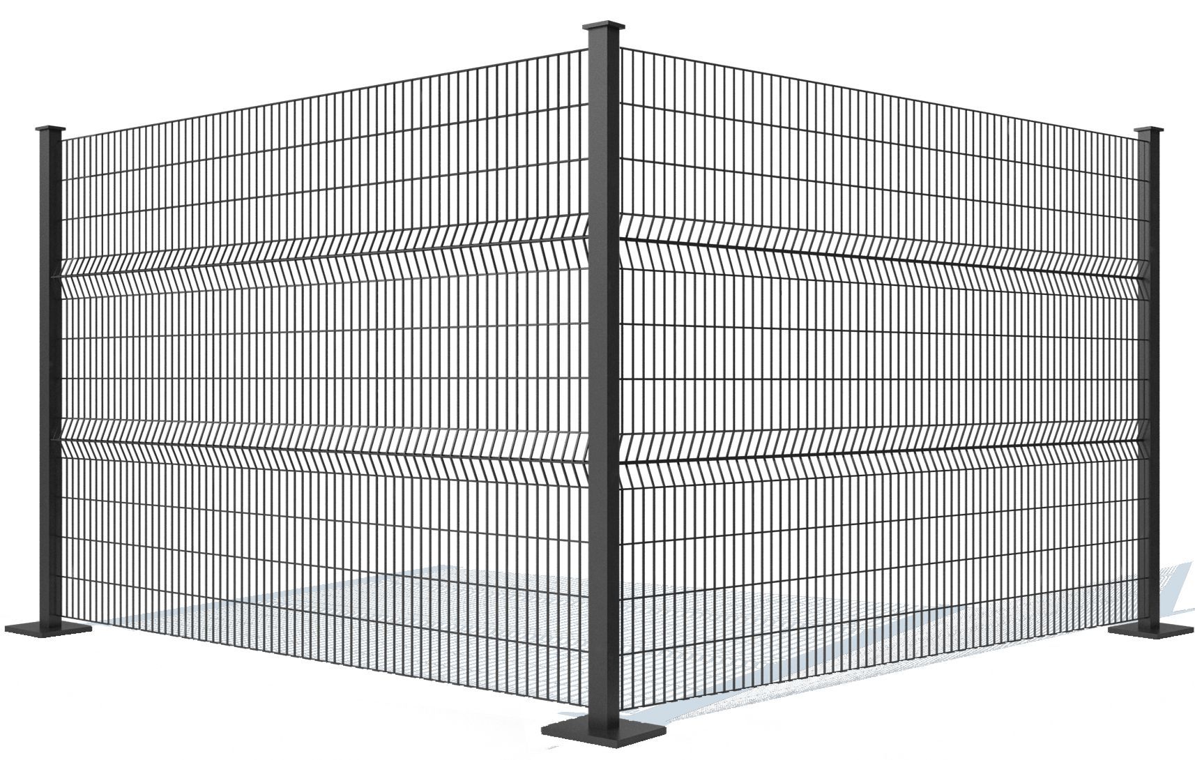 A black wire fence is sitting on top of a white surface.