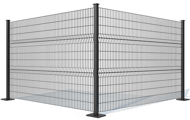 A black wire fence is sitting on top of a white surface.