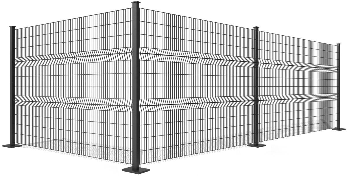 A 3d rendering of a metal fence on a white background.