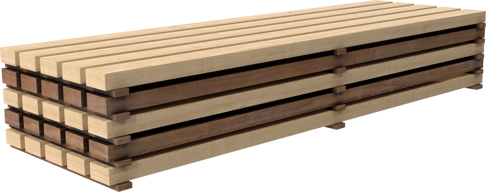 A stack of wooden blocks stacked on top of each other on a white background.