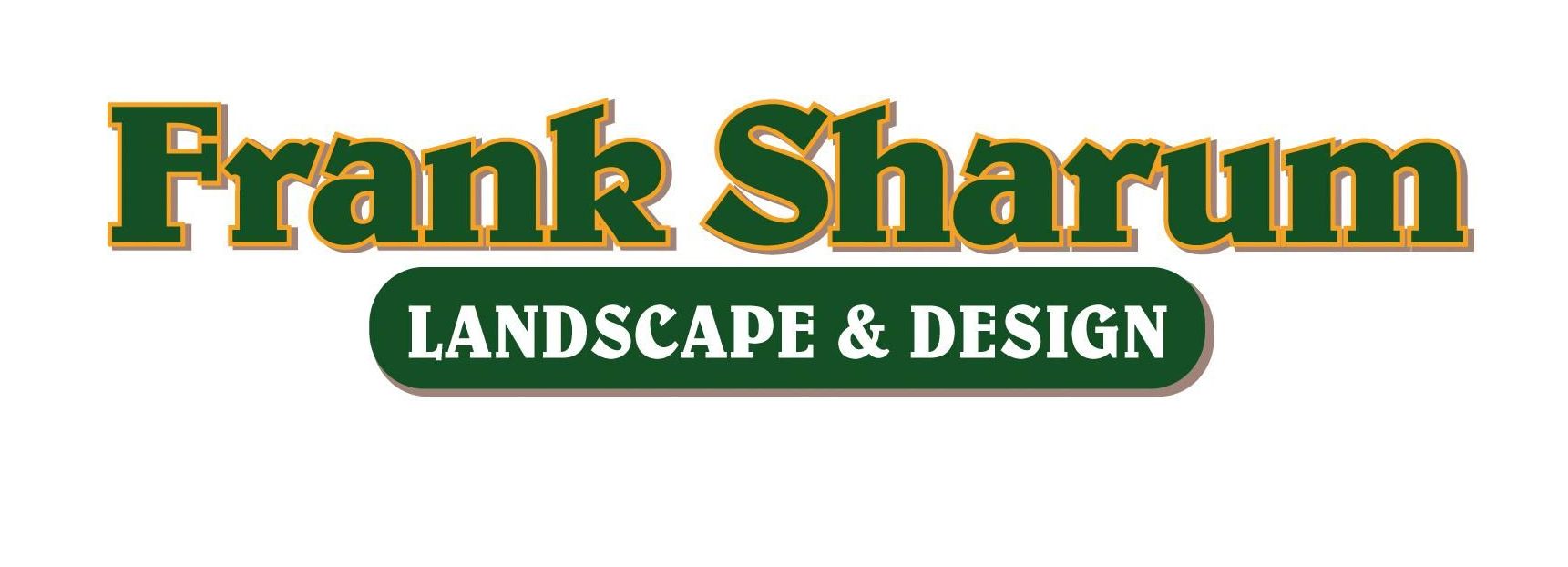 a logo for sharum 's garden center with trees in the background