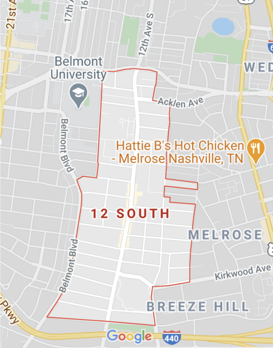 map of 12 south neighborhood Nashville