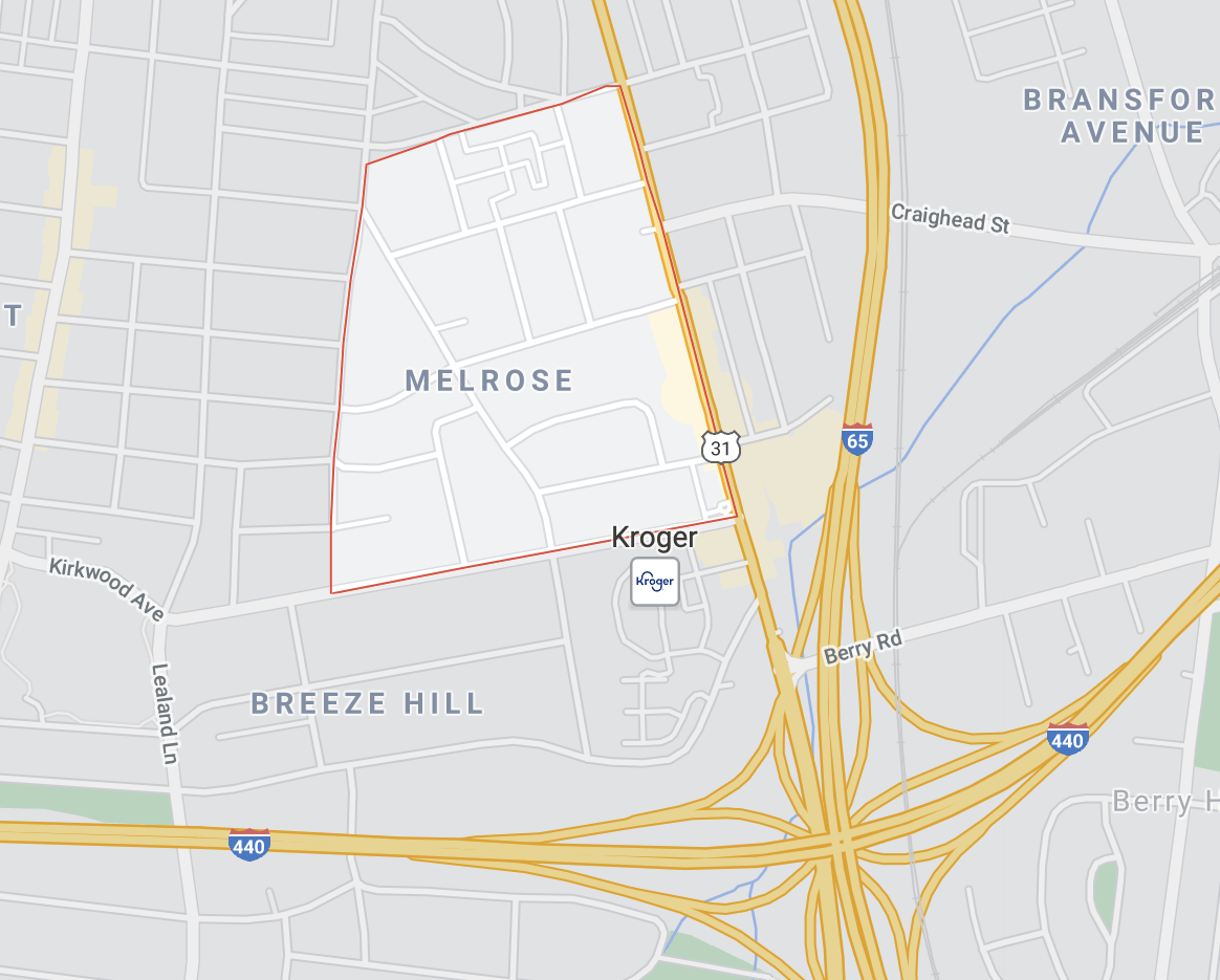 map of Melrose neighborhood in Nashville Tennessee