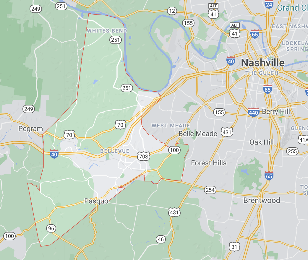 map of Bellevue neighborhood Nashville