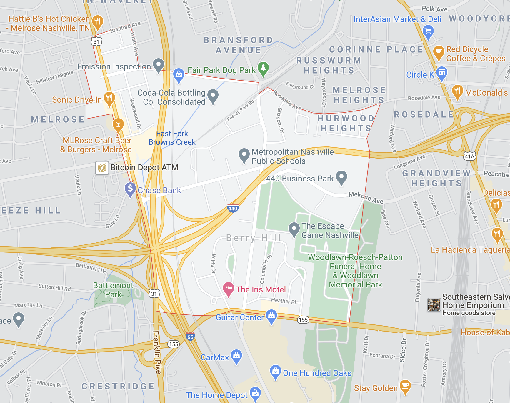 map of Berry Hill neighborhood Nashville