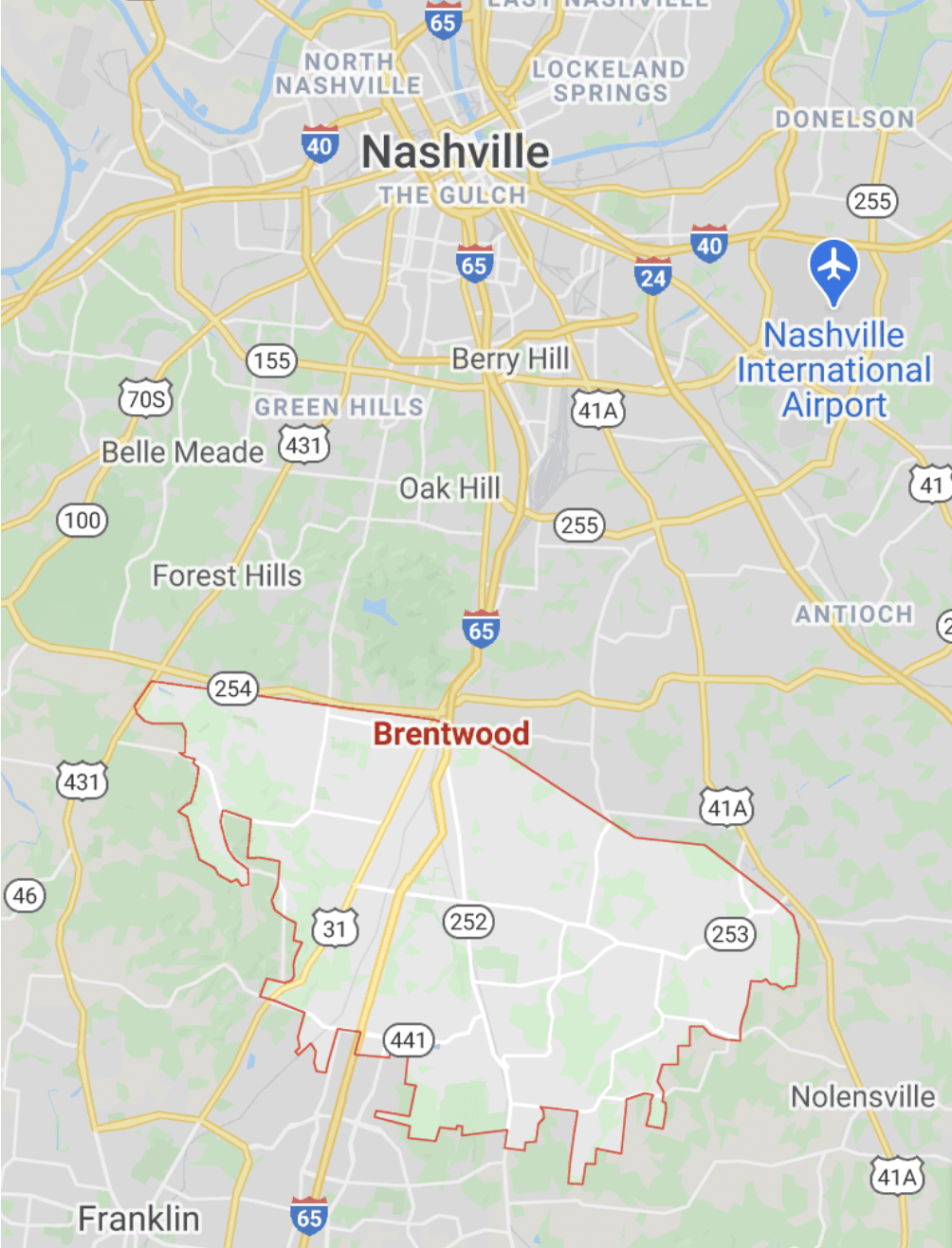 map of Brentwood, tennessee