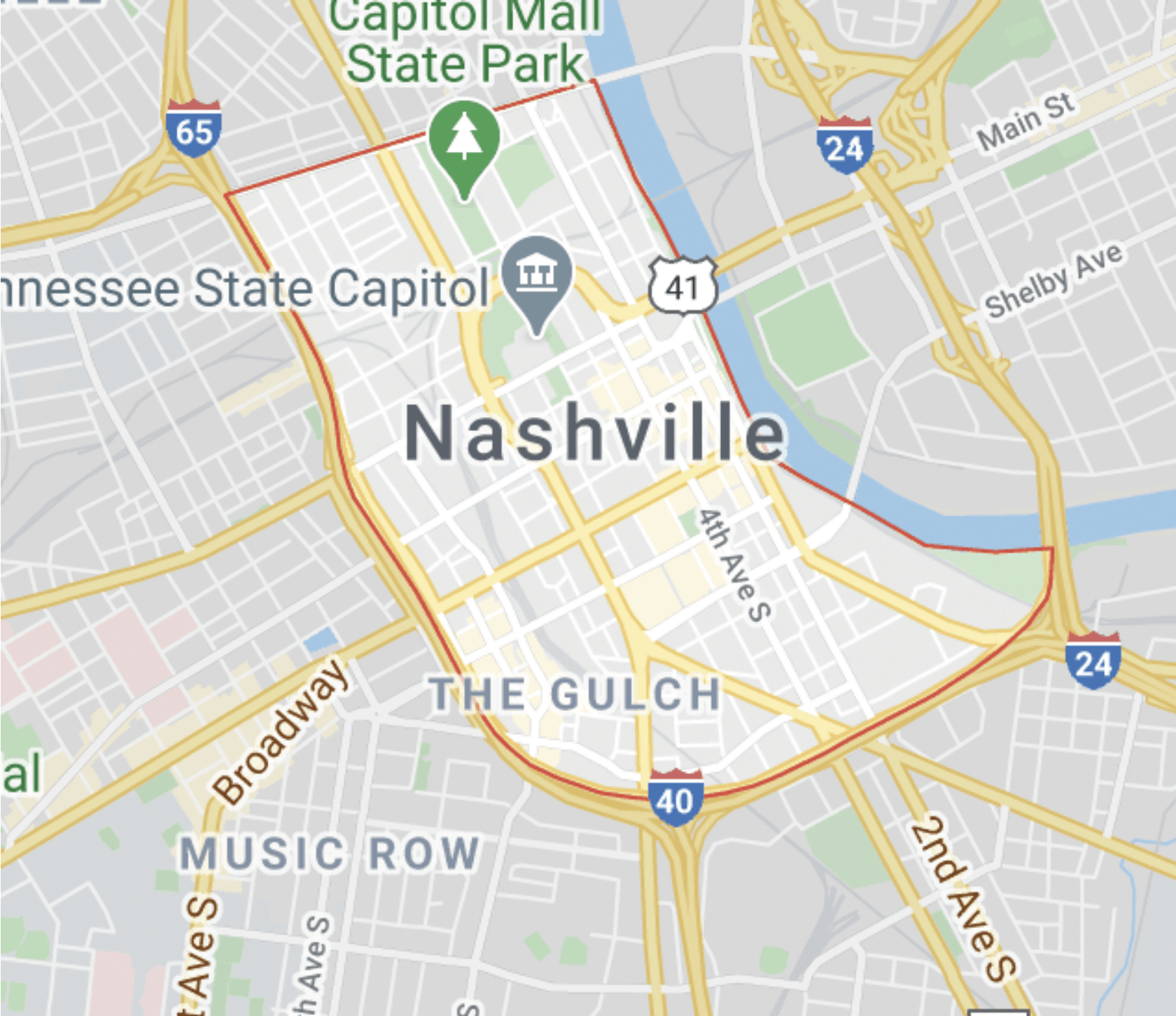 map of downtown Nashville