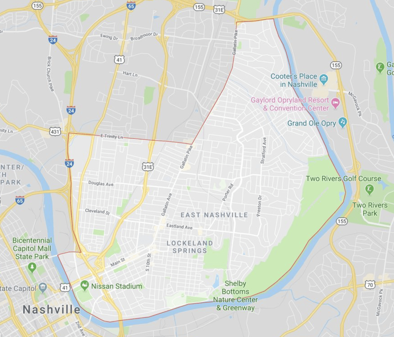 map of East Nashville Tennessee