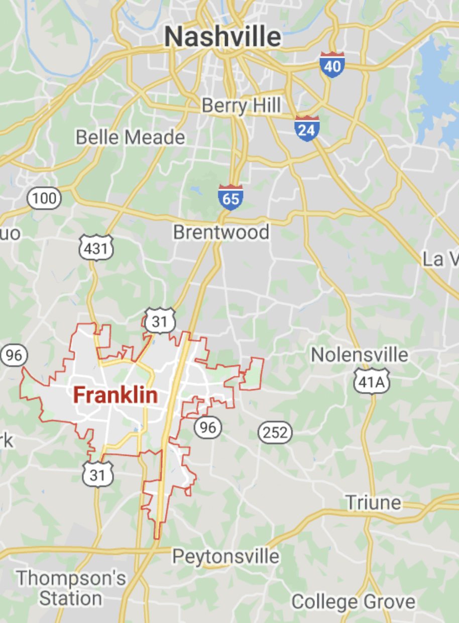 map of Franklin, tennessee