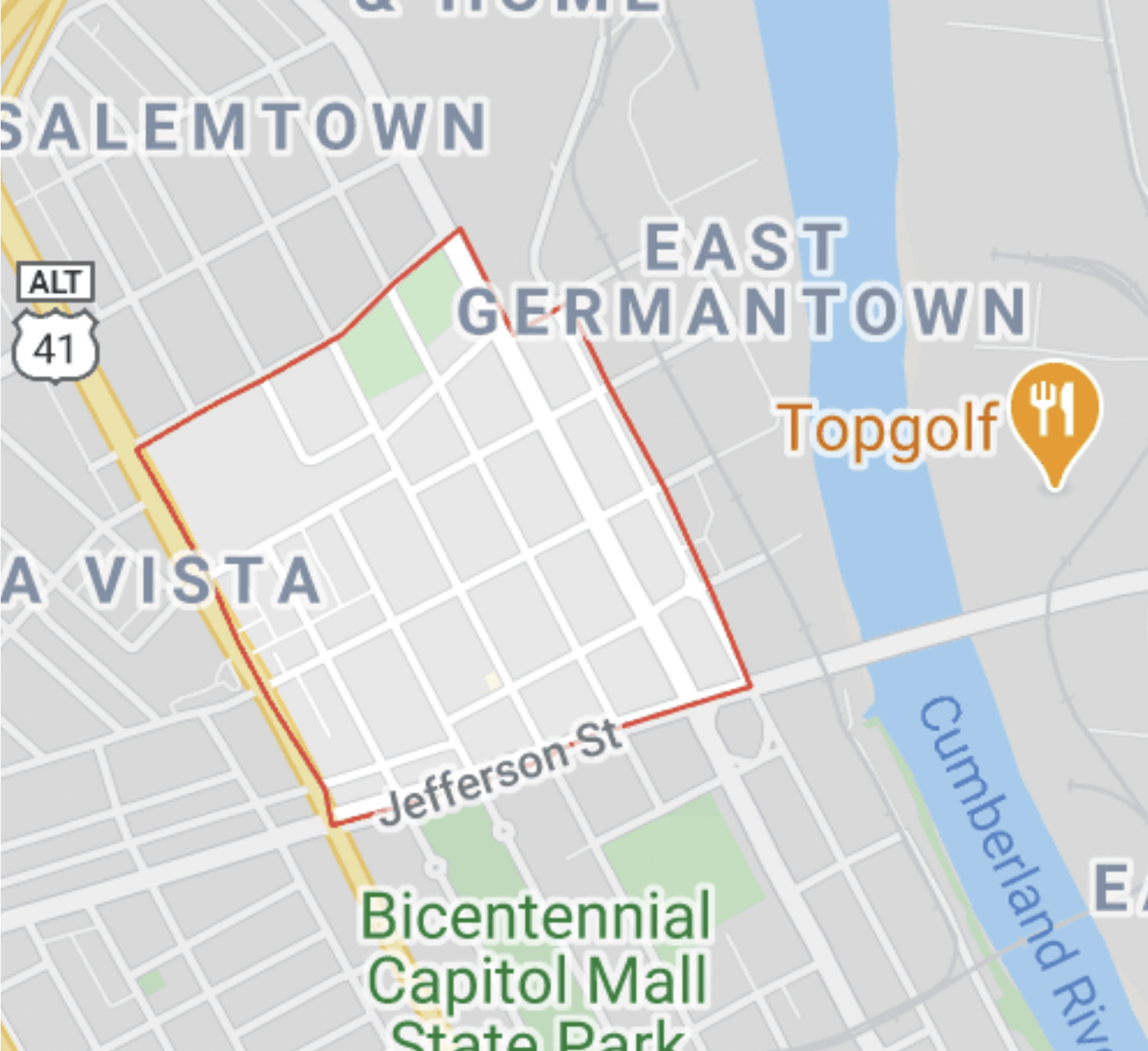 map of Germantown neighborhood in Nashville Tennessee