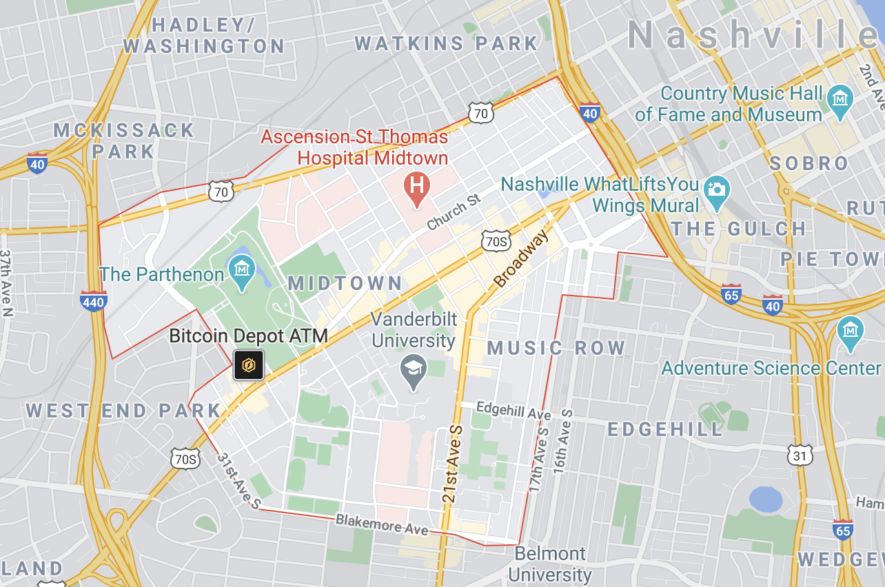 map of Midtown/Vanderbilt neighborhood in Nashville Tennessee