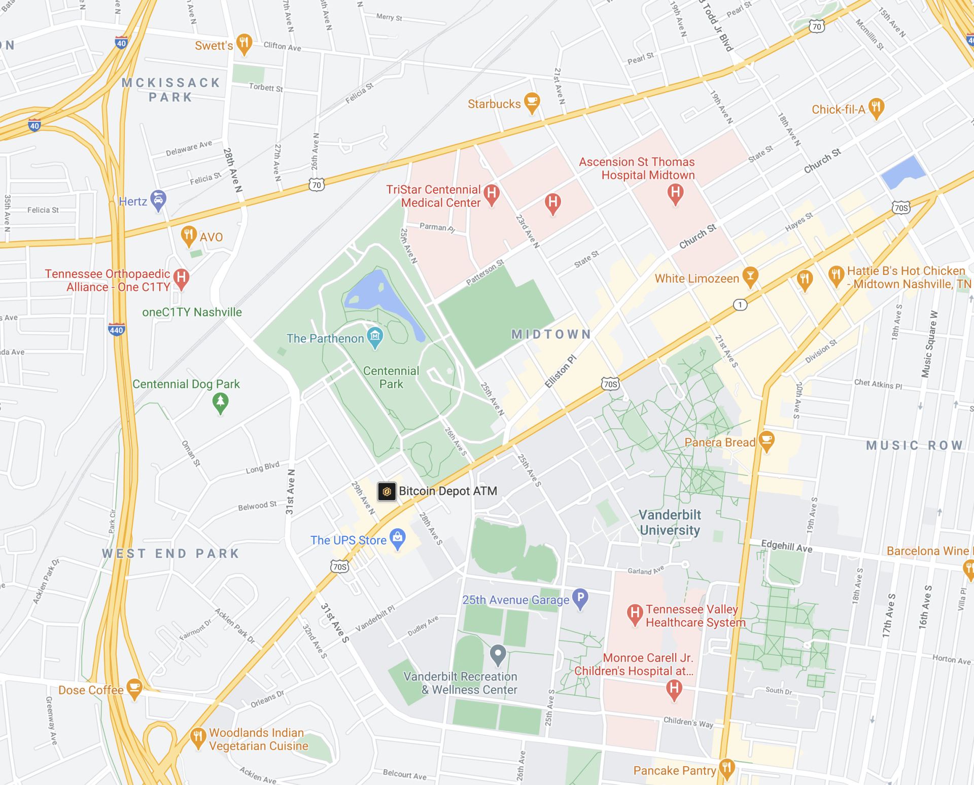map of the West End neighborhood, Nashville Tennessee